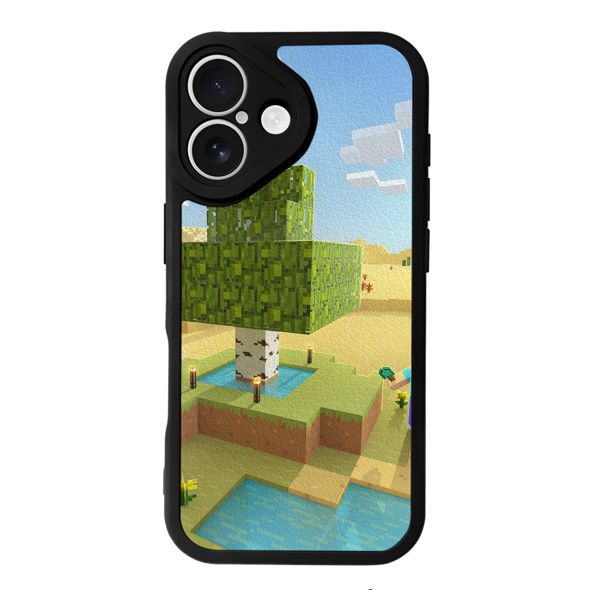 （画像用） マインクラフト ブロックの世界 Minecraft MC Block world 【iPhone 16シリーズ対応】シリコンスマホケース（レザー調） 材質：シリコン
